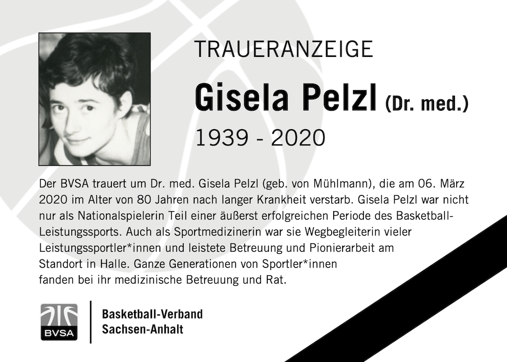 BVSA-Traueranzeige für Dr. med. Gisela Pelzl